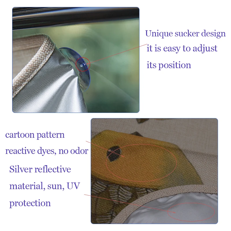 Car Windshield Car Sun Shade Curtains Cute Cartoon Car Styling Rear Side Window Sunshade Protect Window Curtains 70cm*50cm