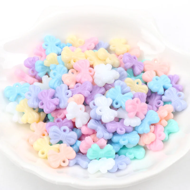 Diy 100PCs Mixed Spring color Acrylic bowknot Charms beads for handmake 12x9mm YKL0210