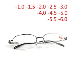 -1.0 -1.5 -2.0 To -6.0 Ultralight Half Frame Metal Finished Myopia Glasses Men Fashion Gray Frame Square Nearsighted Glasses