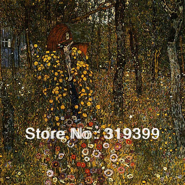 

100% handmade Oil Painting reproduction on Linen Canvas,Cottage Garden with Crucifix by gustav klimt, Free DHL Shipping