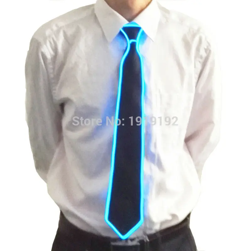 LED Light Up Tie for Evening Party, Blue Color, Glowing EL Wire Tie, DJ, Bar, Club, 3V, Steady on Driver, New Fashion