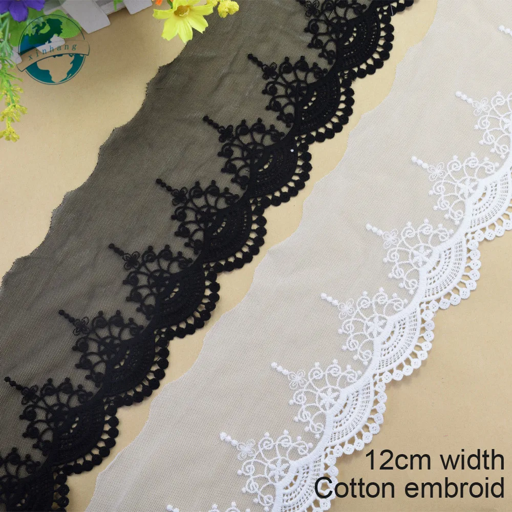 12cm Wide White Lace Embroid Sewing Ribbon Guipure African Lace Fabric Trim Warp Knitting DIY Garment Wedding Accessories#2636