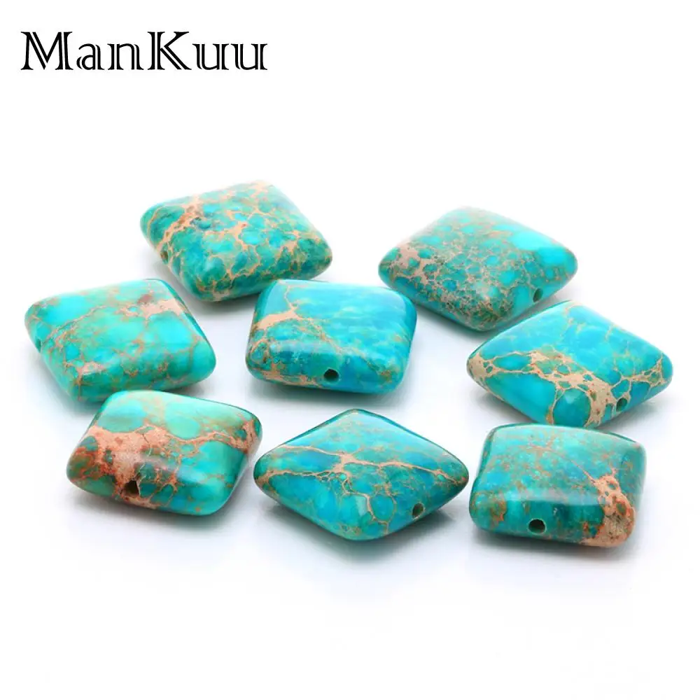 Mankuu 16mm Flat Square Sea Sediment Jaspers Beads Sea Blue Pattern Natural Stone Beads For Jewelry Making Loose Beads 5pcs/Lot