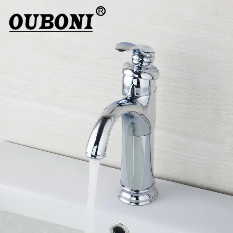 OUBONI Chrome Brass Deck Mounted Single Handle Bathroom Widespread Wash Basin Sink Vessel Vanity Faucets,Mixer Tap