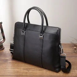 Maletín de negocios de cuero genuino para hombre, maletín de 15
