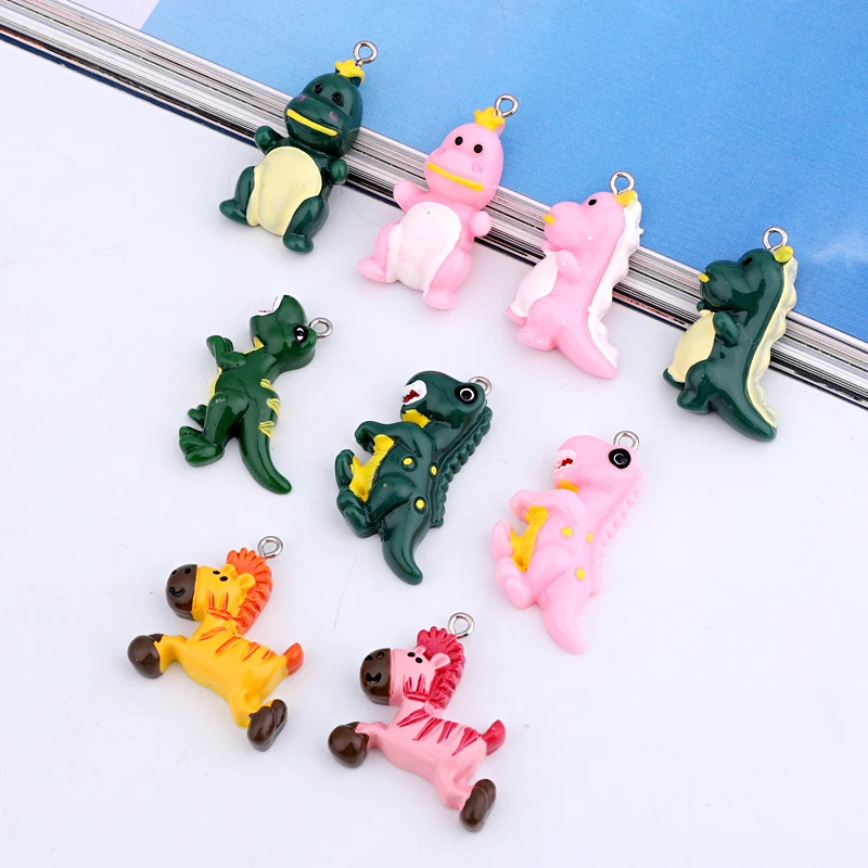 4pcs Lovely Dinosaur Zebra Enamel Resin Charms DIY Making Jewelry Findings Kid Toy Necklace Keychain Animal Pendants Accessory