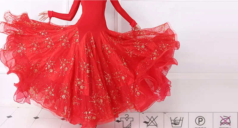 Standard Ballroom Dance Dress Women Tango Flamenco Waltz Dancing Skirt Lady's Long Sleeve Ballroom Competition Dresses