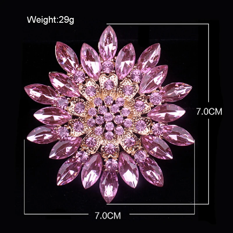 baiduqiandu Brand Classic Crystal Rhinestones Big Daisy Flower Brooches for Women Coat or Wedding Bouquets