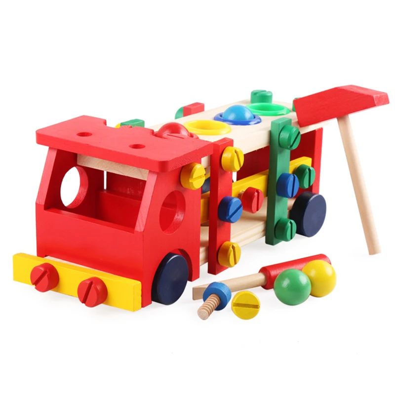 Montessori Educational Wooden Toys for Children Early Learning Development Kids Intelligence Knock Ball Screw Nut Truck Car