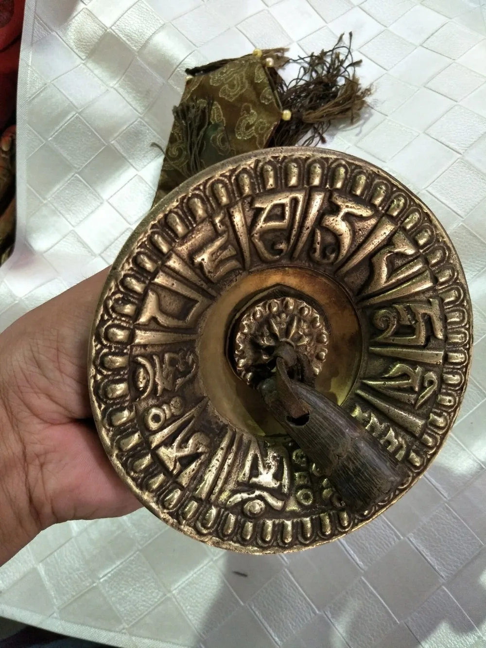 Rare old Tibetan Buddhism, inlaid copper plate, get rid of evil, bring auspicious, free shipping