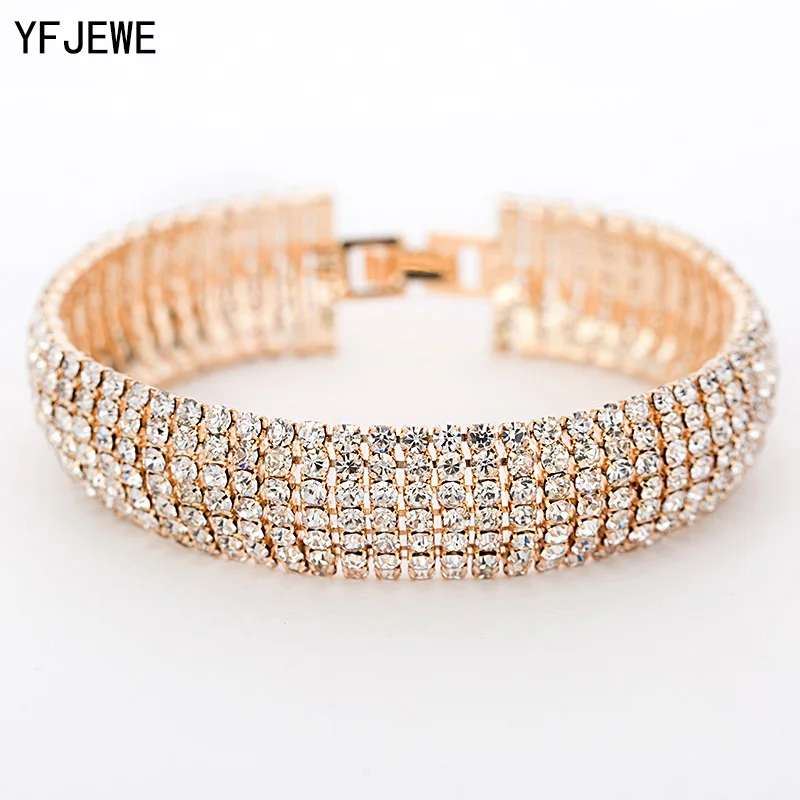 Luxury Crystal Bracelets For Women Gold and Silver Plated Link Bracelet Bangle Fashion Full Rhinestone Jewelry For Women #B011