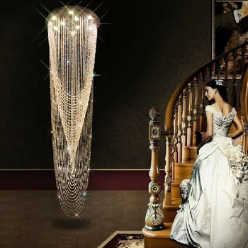 LED Modern Long Crsytal Chandeliers Lights Fixture Home Indoor Stairway Dining Room Crystal Droplights Hotel Parlour Clubs Lamps