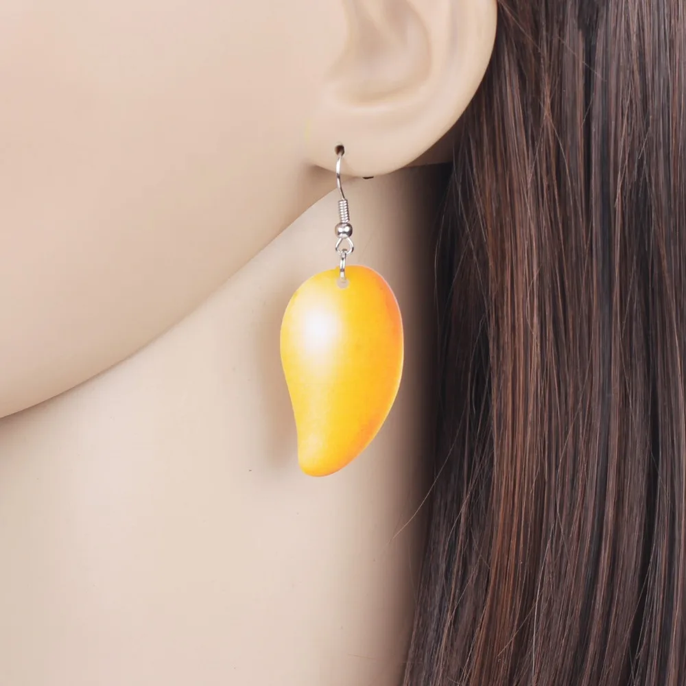 Bonsny Statement Acrylic Yellow Mango Earrings Big Long Dangle Drop Fashion Fruit Jewelry For Women Girls Teens Gift Wholesale image 4