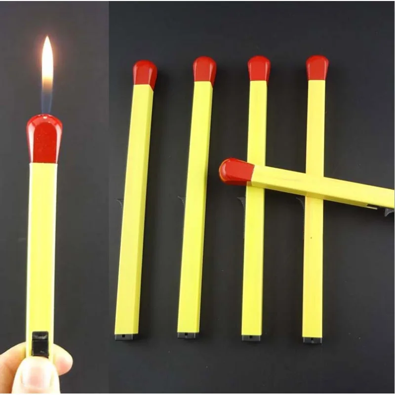 Creative Match Stick Fire Torch Refillable Cigarette Lighter Butane Gas Miniature model Ornaments Lighter Home Decoration Gift