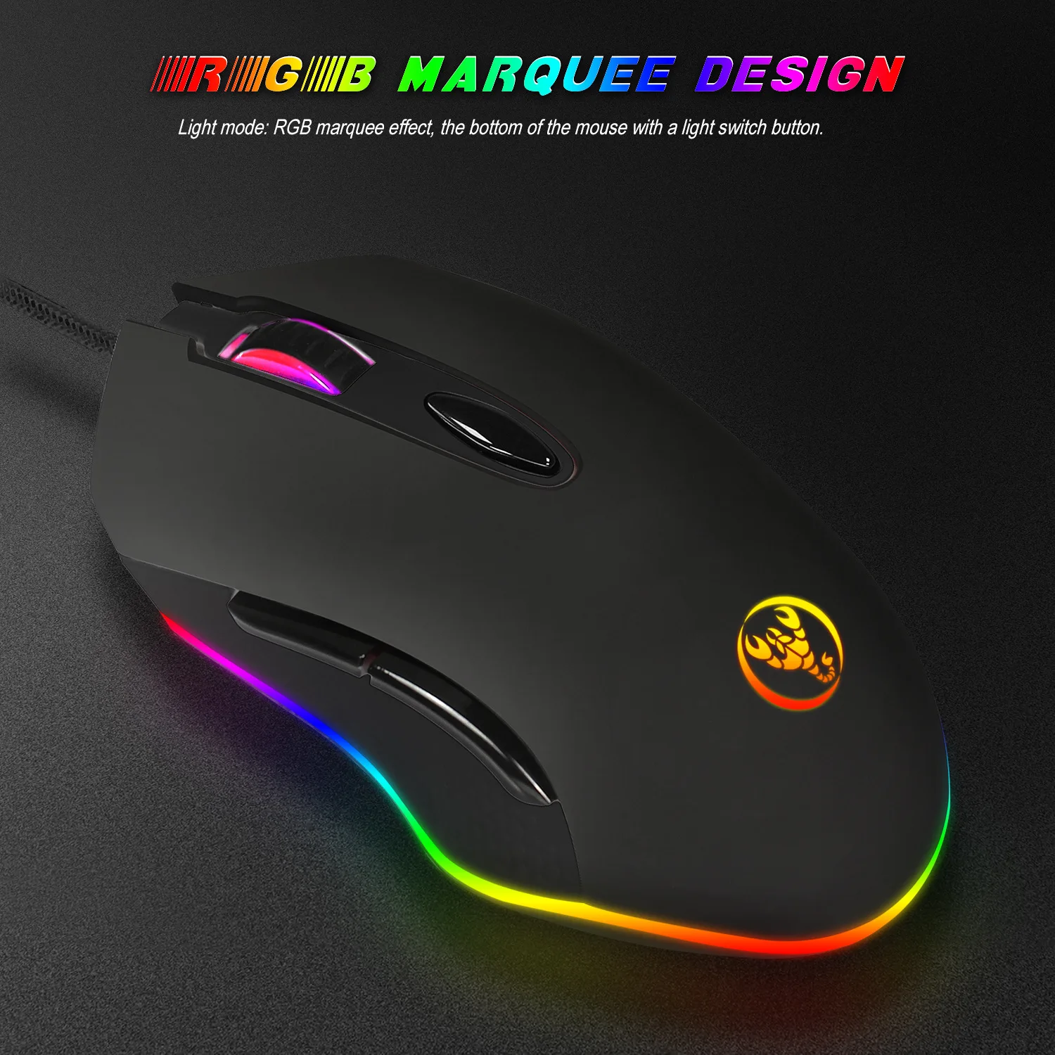 Hongsund RGB macro definition USB Wired Gaming Mouse 6 Buttons 4800DPI  Optical Computer Game Mouse Mice for PC Laptop Notebook