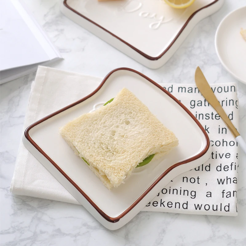 Toast Shape Porcelain Plates for Breakfast, Dishes, Food, Bread, Dessert Tray, Breakfast Dinnerware, Kitchen Accessories