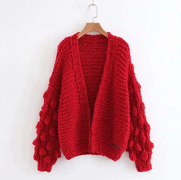 Street V Neck Ball shape Cardigan Sweater Retro Women Long Sleeve Knitted Knitwear Jumper kleding jerseis mujer femme 5 Colors