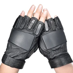 KUYOMENS Men's Nappa Leather Tactical Gloves Half Finger Fingerless Motorcycle Fitness Cycling Hunting Driving Glove