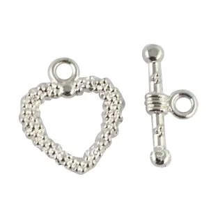 60Sets Silver Plate dotted heart toggle clasps A714SP