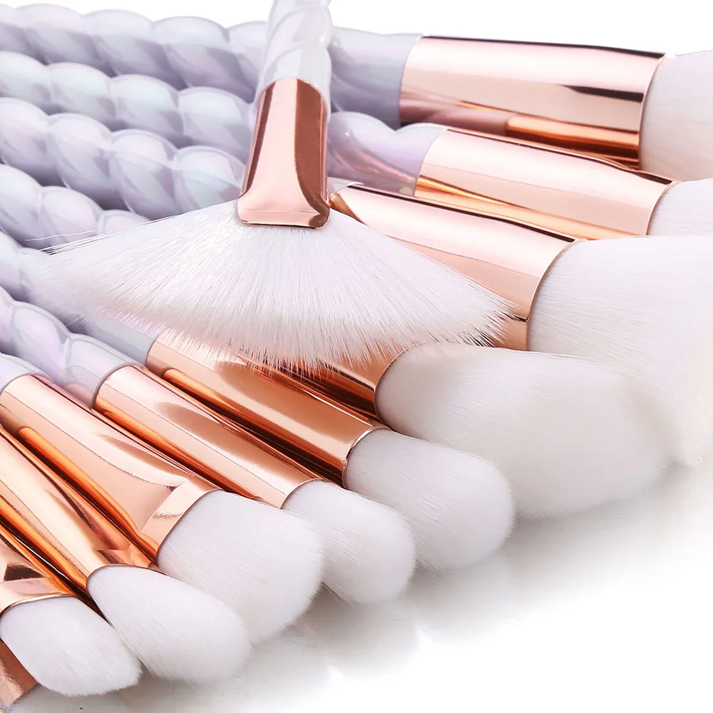 10pcs Unicorn Makeup Brushes Set Powder Foundation Blush Face Shading Eyebrow  White Handle Cosmetics Makeup Brushes