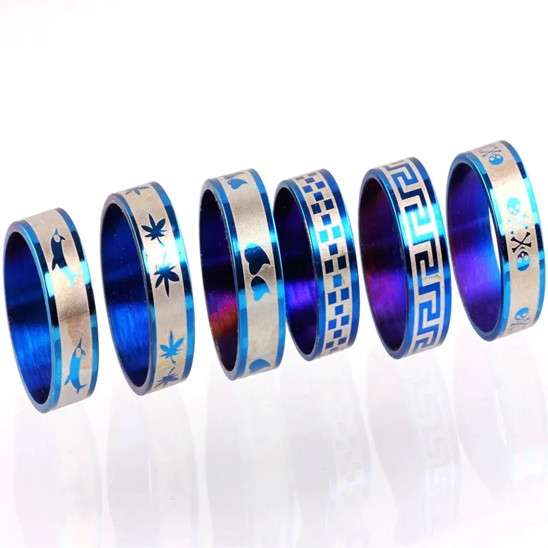 QianBei Wholesale Bulk 30Pcs/set Womens Silver Plated Mix Style 6mm Blue Corrosion Stainless Steel Men Ring Jewelry Free