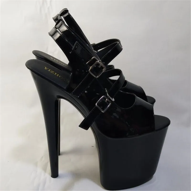 8 inches, sexy show strip club with high heels, black paint sandals with 20 cm heels