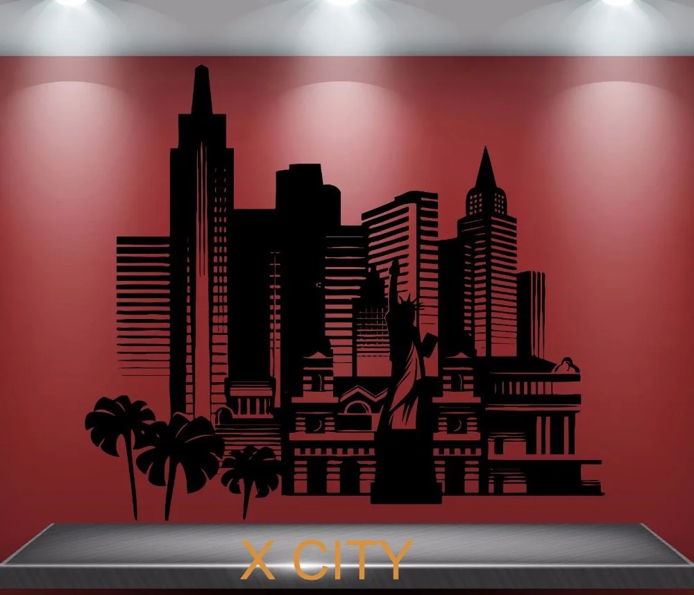 America City Skyscrapers Scenery Landmark Wall Decal Sticker Removable Vinyl Transfer Stencil Mural Home Room Decor