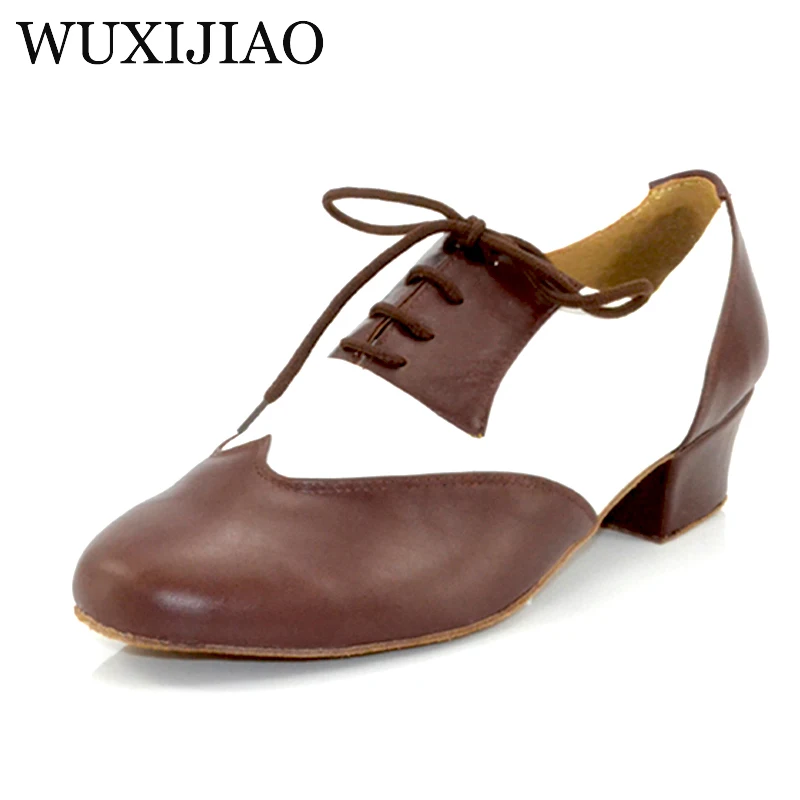 WUXIJIAO new Genuine leather Men's Latin dance shoes heel 4.5CM Size 28-46 Ballroom Dancing Shoes Customized large size