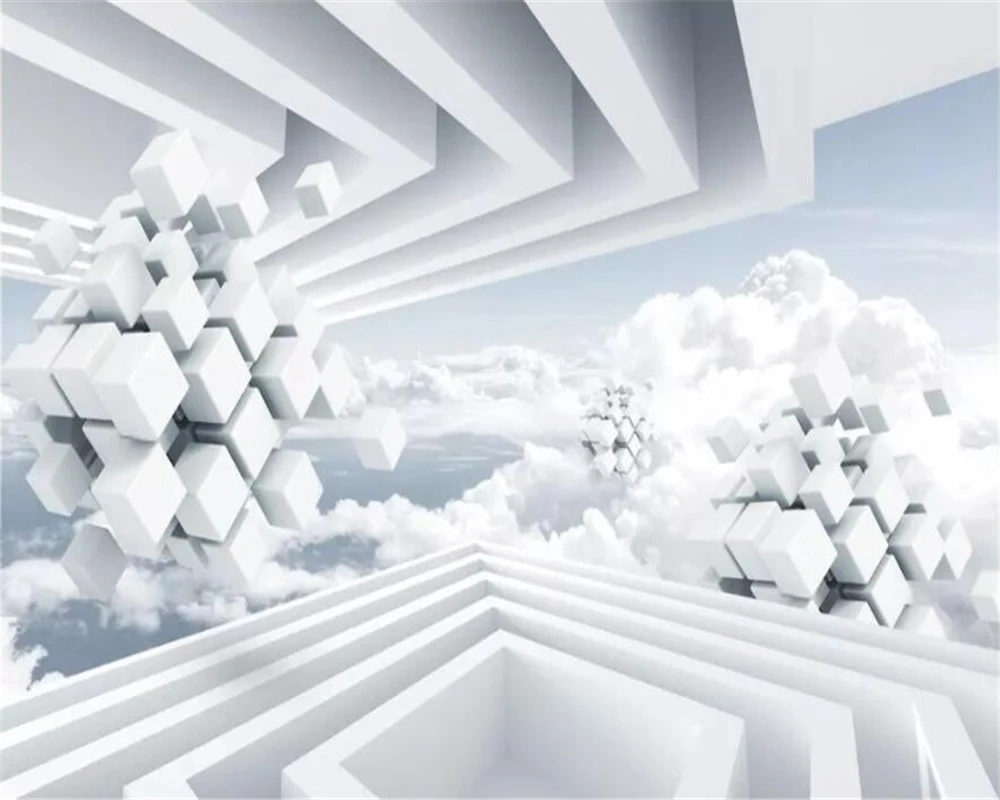 Customized Size Wallpaper Geometric Space Blue Sky White Cloud 3D TV Background Wall Living Room Bedroom Decoration Wallpaper