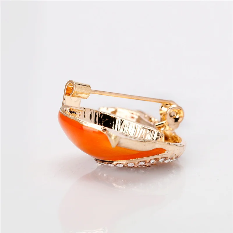 Lovely Orange Enamel Snail Brooches Rhinestone Decoration Metal Plated Insect Design Brooch Pin for Girls Costume Jewelry