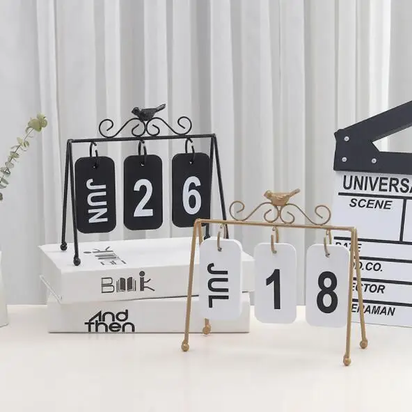 SKYSONIC Fashion Ins Nordic Style Manual Metal Table Calendar Creative Home Decorative Desk Wood Calendario Birthday Gift