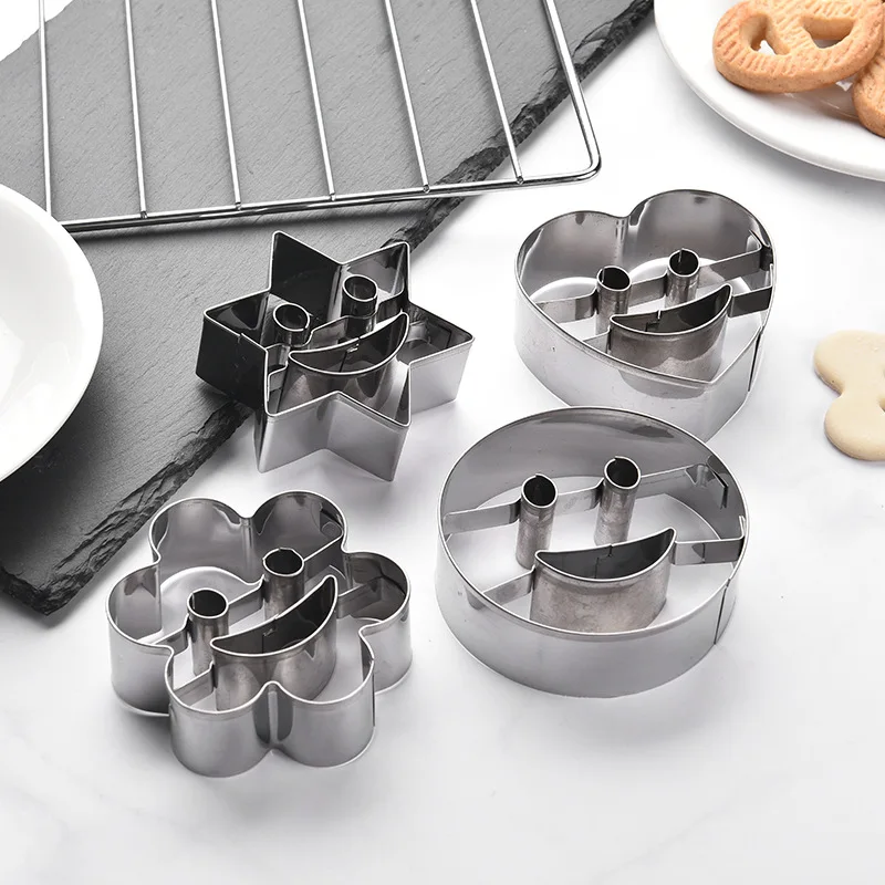 1/4pcsStar Smile Heart Flower Shape Cookie Cutter Biscuit Mould Baking Set Smile Stainless Steel Bakeware fruit cutter Tools