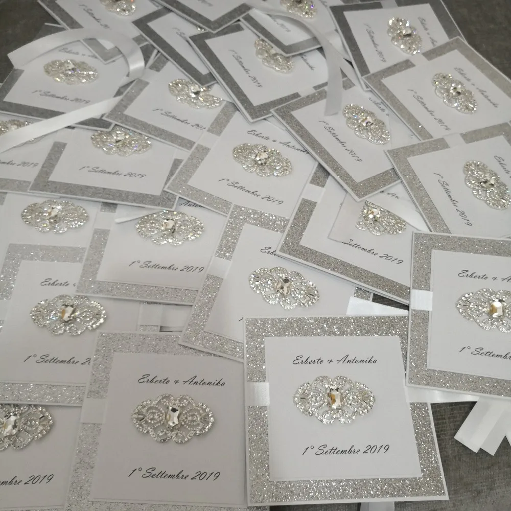 

30pcs/set free envelop and free seal gorgeous hand made with fancy brooch glitter layer invitation