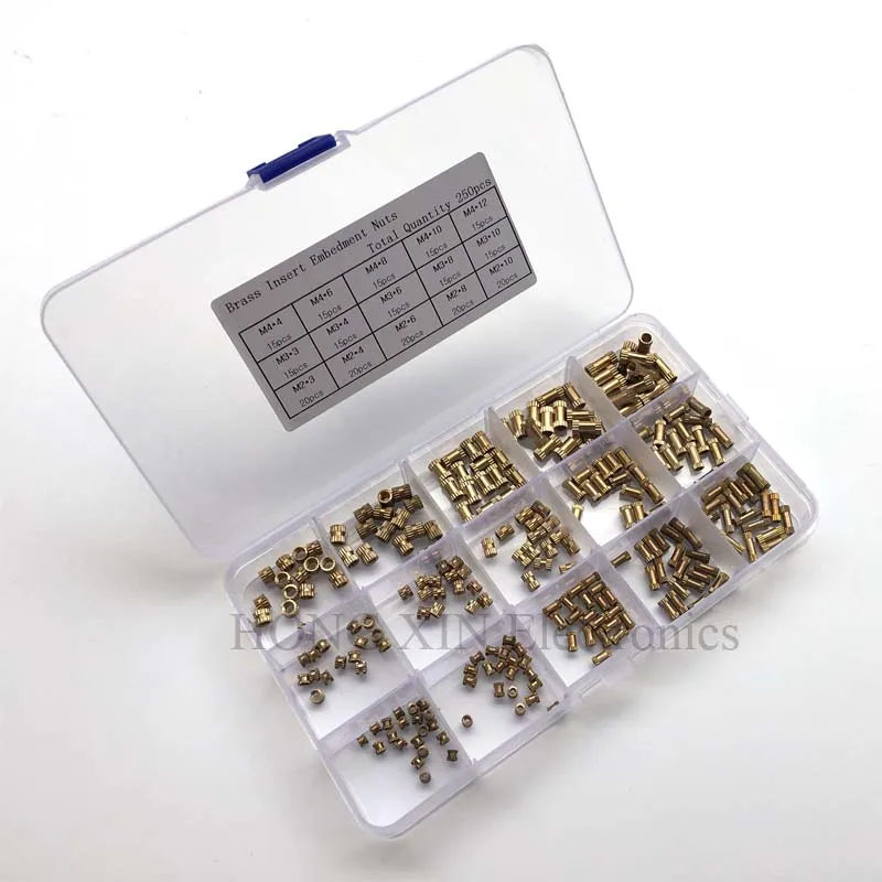 

Brass Knurled Nut Female Thread Insert Embedment Cylinder Injection Molding Assortment Kit,250pcs M2 M3 M4