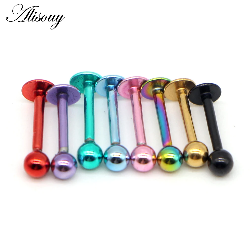 Alisouy 1Piece Surgical Steel Assorted Colors Labret Stud Lip Piercing Ear Cartilage Tragus Helix Ring Fashion Charming Jewelry