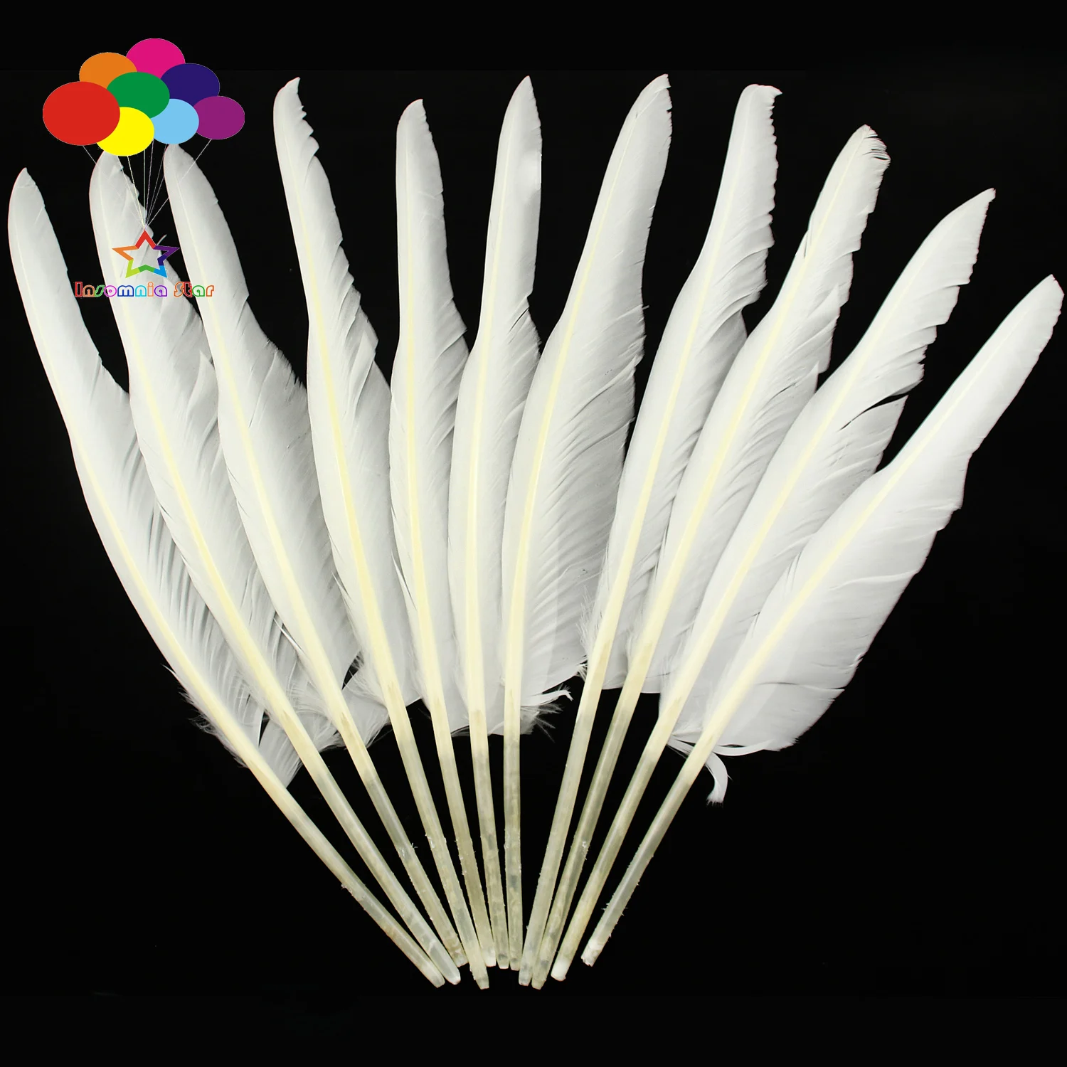 Pure White Color Turkey Plumes, Large Quill Feathers for Fashion Decorations, 14-16Inch, 10-100 Pcs Lot