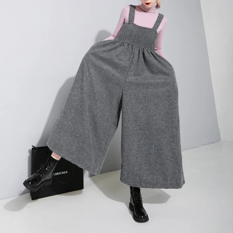 Women\'s Loose Wide Leg Jumpsuit and Romper, Woolen Overalls, Black Pants, Plus Size, Autumn, Winter, New Fashion,2025