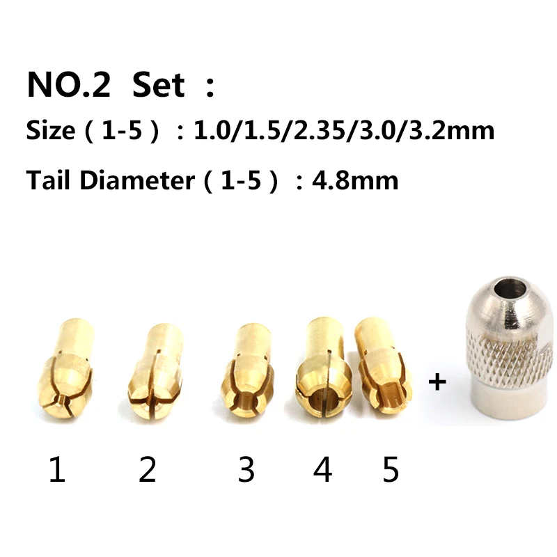 6pcs Mini mandrini per trapano in ottone 1.0-3.2mm per Set di morsetti per pinze per trapano Dremel elettronico 4.2/4.8mm accessori per