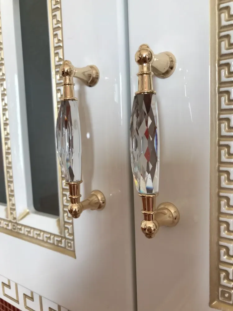 3.75\'\' 5\'\' Glass Dresser Pulls Drawer Handles Gold Black / Clear Chrome Metal Modern Crystal Cupboard Pulls Cabinet Handle