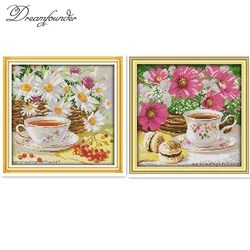 Afternoon tea cross stitch kit flower food still life 18ct 14ct 11ct printed canvas embroidery DIY handmade needlework plus plus