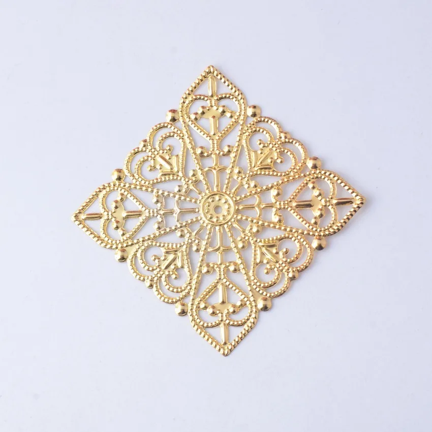 Retail 5Pcs Gold Tone Filigree Square Wraps Connectors Metal Crafts Gift Decoration DIY Findings 40x40mm F0413