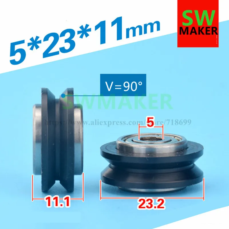 

5*23*11mm Double bearing V groove CNC 3D passive wheel printer accessories Openbuilds roller bearing pulley bearing POM