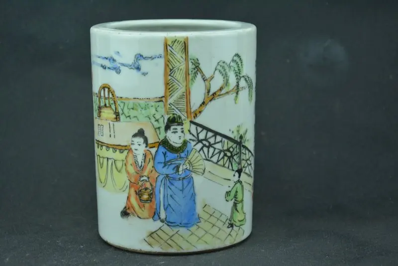 

Antique Old Chinese QingDynasty porcelain brush pot,pastel glaze,Home Decoration,handmade crafts/Collection