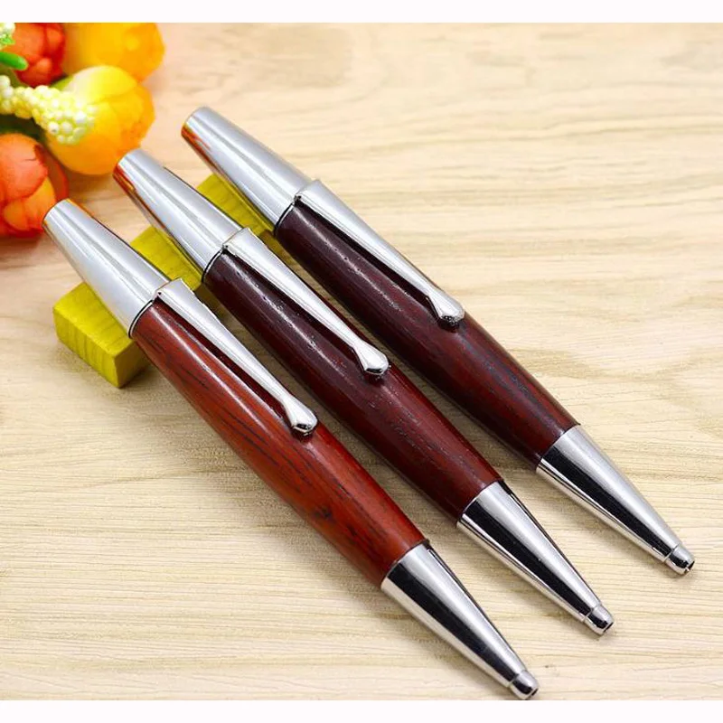 2pc /LOT Luxury Metal Wood Retractable Ballpoint Pen Silvery Clip For Business Office Gift Pen 0.7mm Black Ink MINI Ball Pen