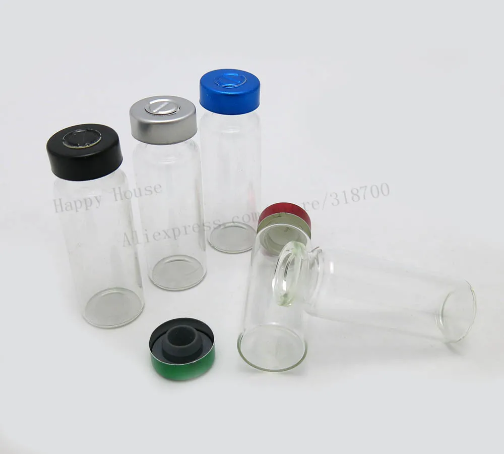 100pcs/lot15ml Clear Injection Glass Bottles with Aluminum Colorful Filp Off Cap 1/2oz Transparent Sample Vials & Rubber Stopper