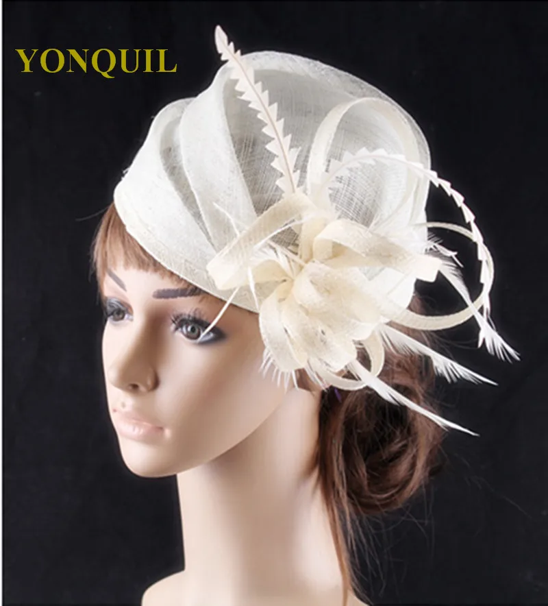 Ivory Black Red Bridal High-End Wedding Beret Hats Top Quality Sinamay Women Feather Hair Accessories for Races Royal Church Hat