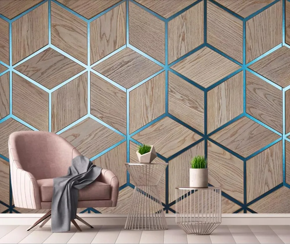 

Custom 3D mural wallpaper modern simple geometric wood grain line living room sofa background wall