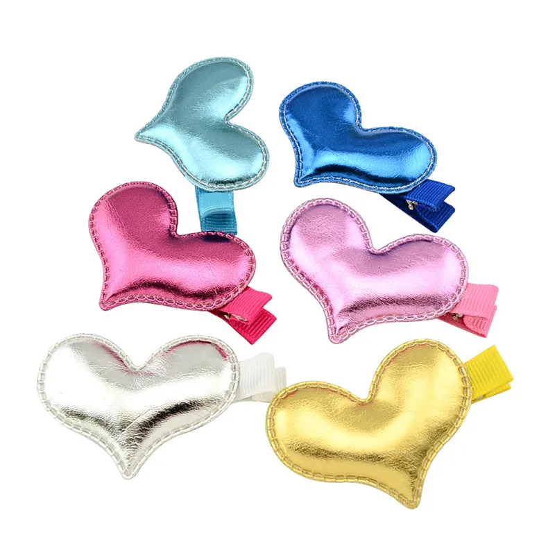 20pcs PU Star Heart Crown Hair Bows Hairpins Kids New Shiny Star Hair Clip for Girls Hair Accessories Mix 6 Color