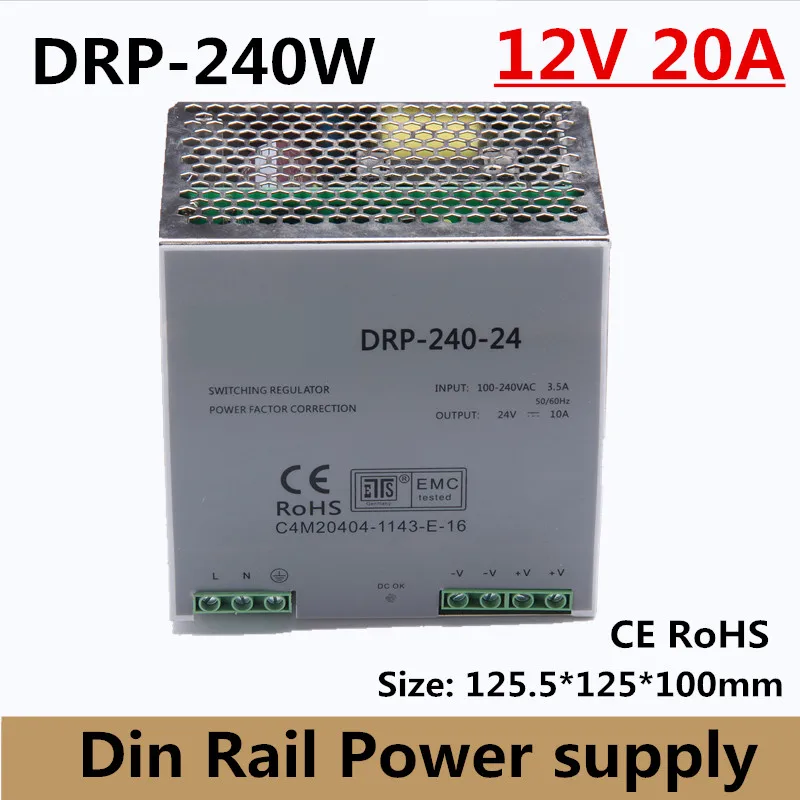 

(DR-240-12) DR-240-12 Single Output LED Din Rail Power Supply Transformer 240W DC 12V 20A Output SMPS CE RoHS approval