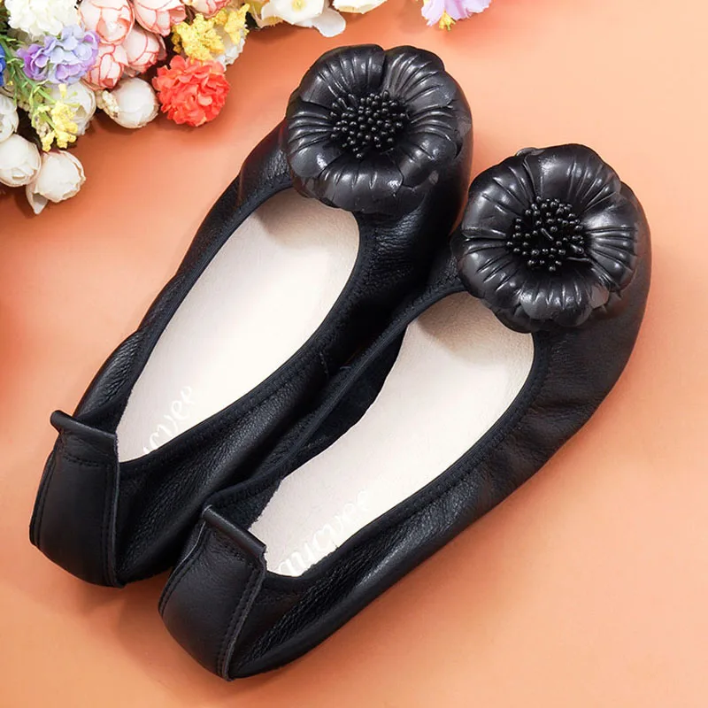 Flower Flats Slip On Pregnant Women Shoes Genuine Leather Loafer Super Soft Lady Ballerina Shoes Spring Ballet Flat Shoes Woman